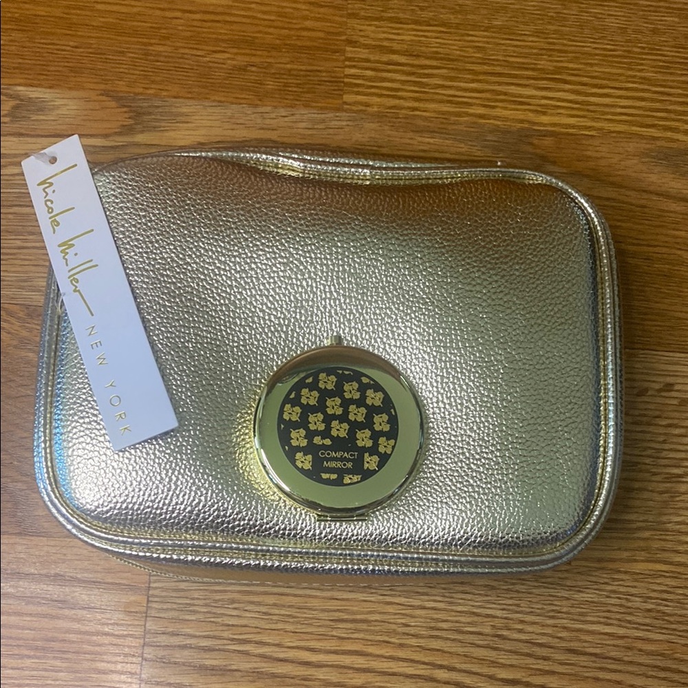 Nicole Miller Gold Cosmetic Bag with Compact Mirror